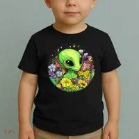 Alien Surrounded By Cosmic Flowers Toddler T-Shirt thumb 2
