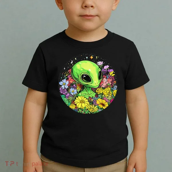 Alien Surrounded By Cosmic Flowers Toddler T-Shirt
