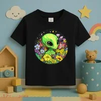 Alien Surrounded By Cosmic Flowers Toddler T-Shirt thumb 3
