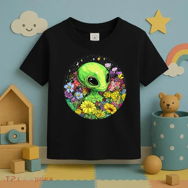 Alien Surrounded By Cosmic Flowers Toddler T-Shirt