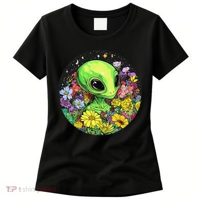 Alien Surrounded By Cosmic Flowers Women's T-Shirt