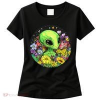 Alien Surrounded By Cosmic Flowers Women's T-Shirt thumb 0