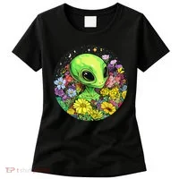 Alien Surrounded By Cosmic Flowers Women's T-Shirt thumb 0