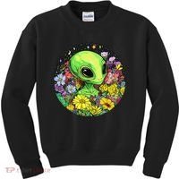 Alien Surrounded By Cosmic Flowers Kids Sweatshirt thumb 0
