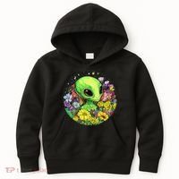 Alien Surrounded By Cosmic Flowers Kids Hoodie thumb 0