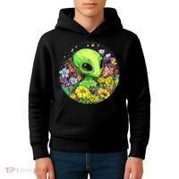 Alien Surrounded By Cosmic Flowers Kids Hoodie thumb 4