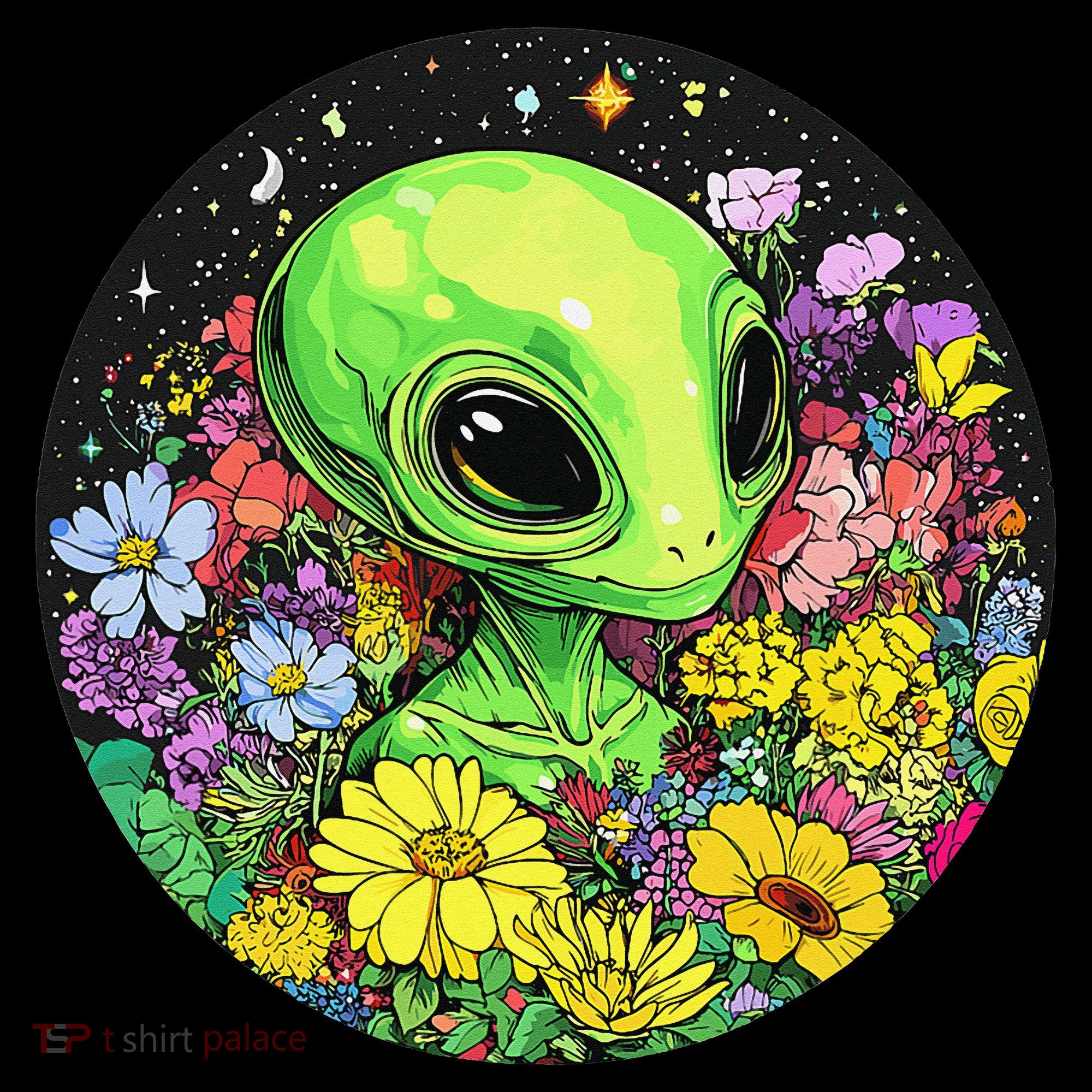 Alien Surrounded By Cosmic Flowers Kids Hoodie