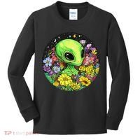 Alien Surrounded By Cosmic Flowers Kids Long Sleeve Shirt thumb 0