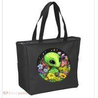Alien Surrounded By Cosmic Flowers Tote Bag thumb 2