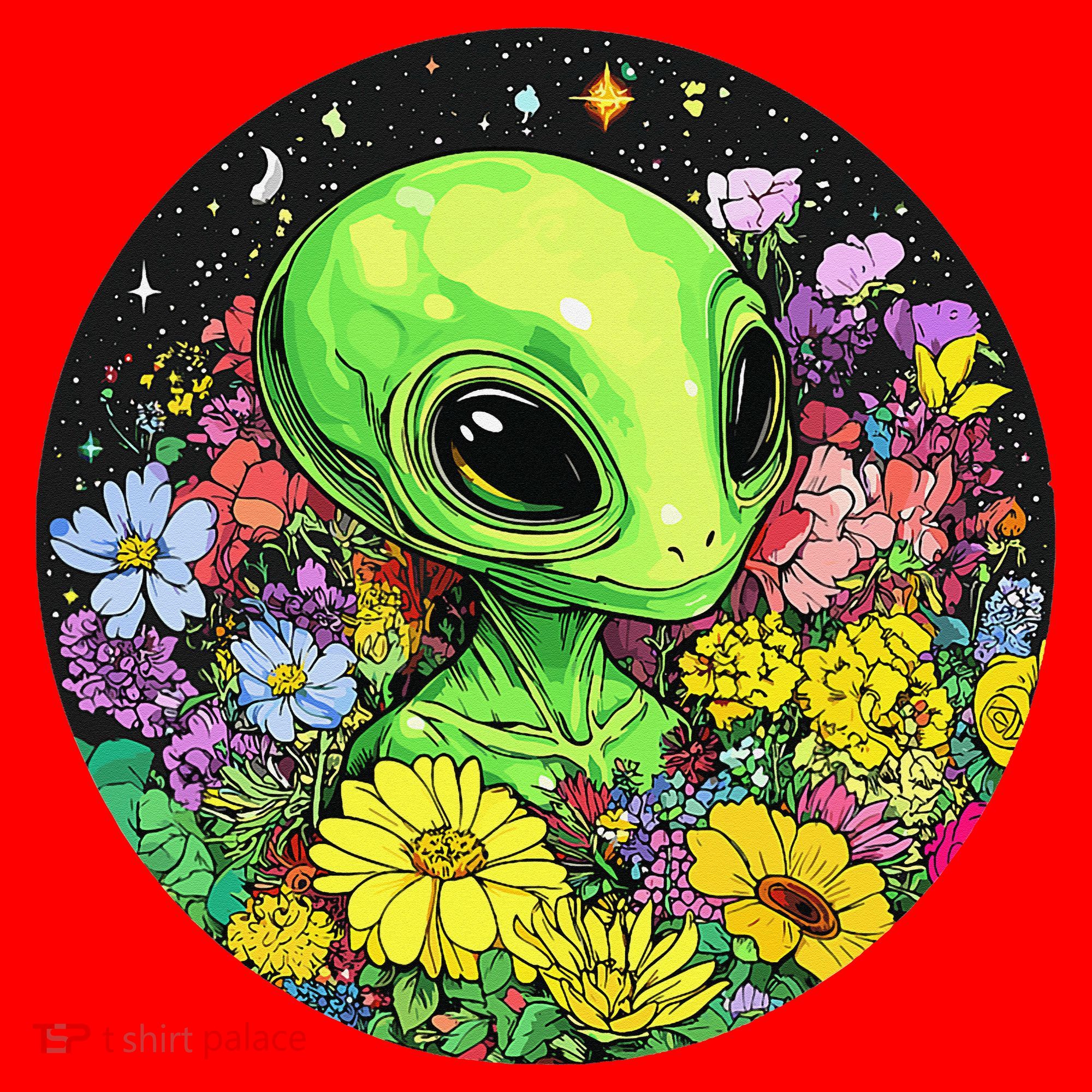 Alien Surrounded By Cosmic Flowers Santa Hat