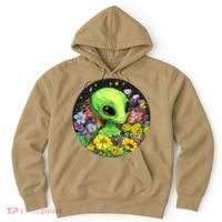 Alien Surrounded By Cosmic Flowers Hoodie thumb 0