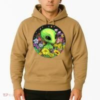Alien Surrounded By Cosmic Flowers Hoodie thumb 2