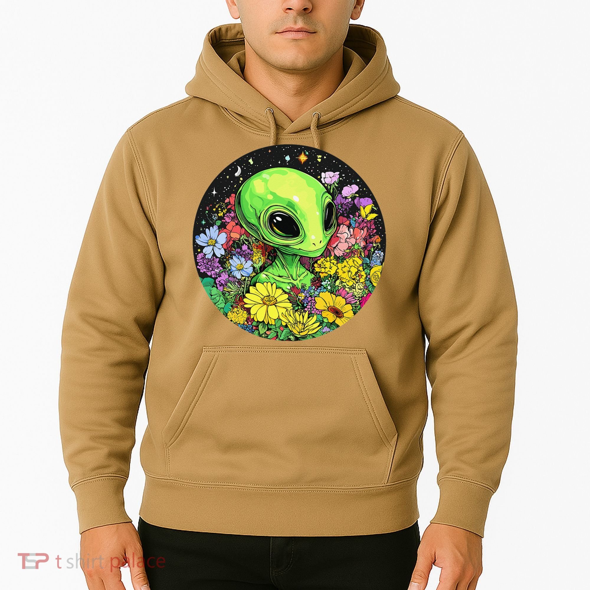 Alien Surrounded By Cosmic Flowers Hoodie