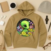 Alien Surrounded By Cosmic Flowers Hoodie thumb 3