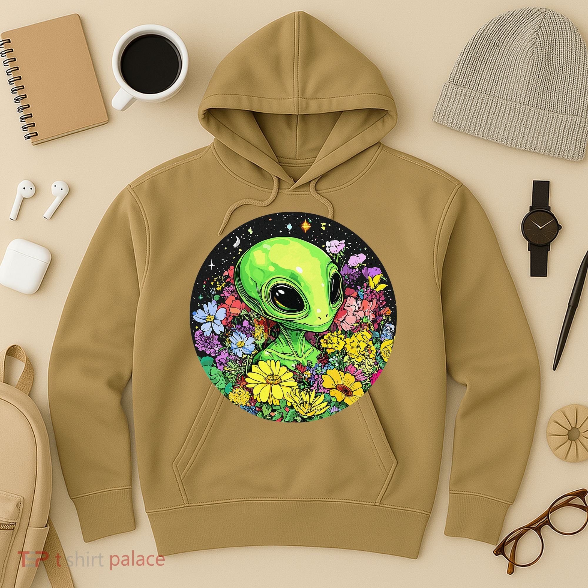 Alien Surrounded By Cosmic Flowers Hoodie