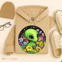 Alien Surrounded By Cosmic Flowers Hoodie thumb 4