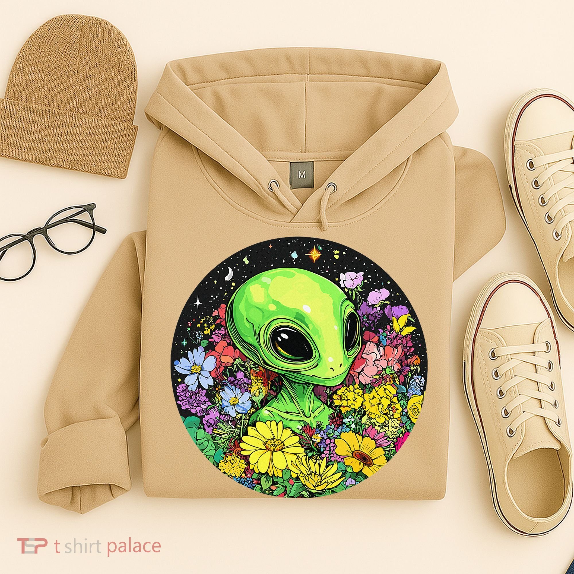 Alien Surrounded By Cosmic Flowers Hoodie