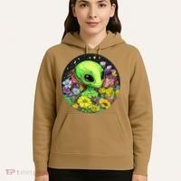 Alien Surrounded By Cosmic Flowers Hoodie thumb 5