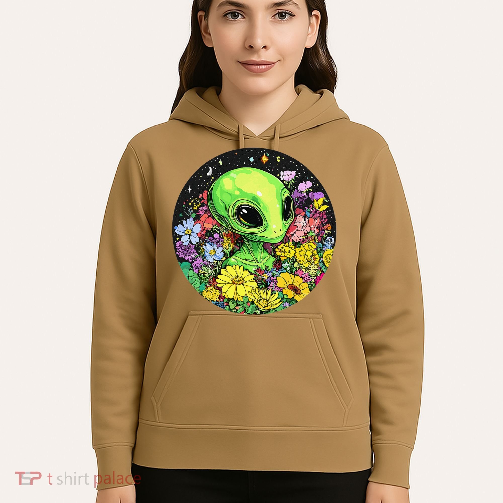 Alien Surrounded By Cosmic Flowers Hoodie