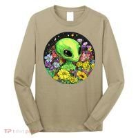 Alien Surrounded By Cosmic Flowers Long Sleeve Shirt thumb 0