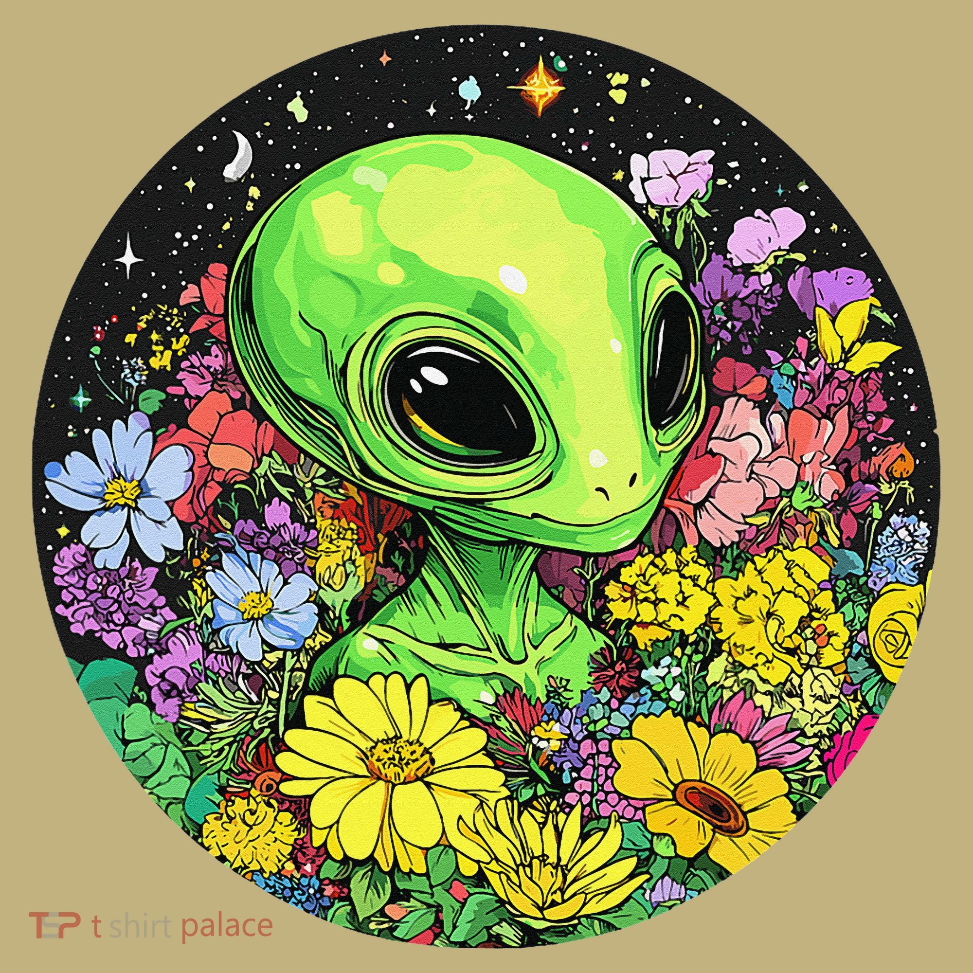Alien Surrounded By Cosmic Flowers Long Sleeve Shirt