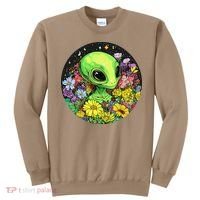 Alien Surrounded By Cosmic Flowers Sweatshirt thumb 0
