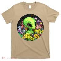 Alien Surrounded By Cosmic Flowers T-Shirt thumb 0