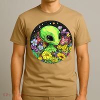 Alien Surrounded By Cosmic Flowers T-Shirt thumb 3