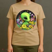 Alien Surrounded By Cosmic Flowers T-Shirt thumb 4