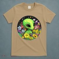 Alien Surrounded By Cosmic Flowers T-Shirt thumb 5