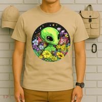 Alien Surrounded By Cosmic Flowers T-Shirt thumb 6
