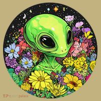 Alien Surrounded By Cosmic Flowers T-Shirt thumb 7