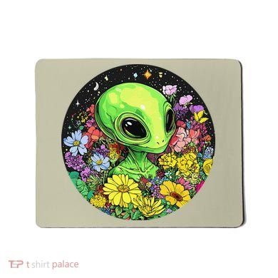Alien Surrounded By Cosmic Flowers Mousepad