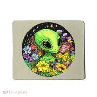 Alien Surrounded By Cosmic Flowers Mousepad thumb 0