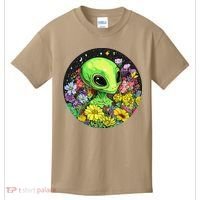 Alien Surrounded By Cosmic Flowers Kids T-Shirt thumb 0