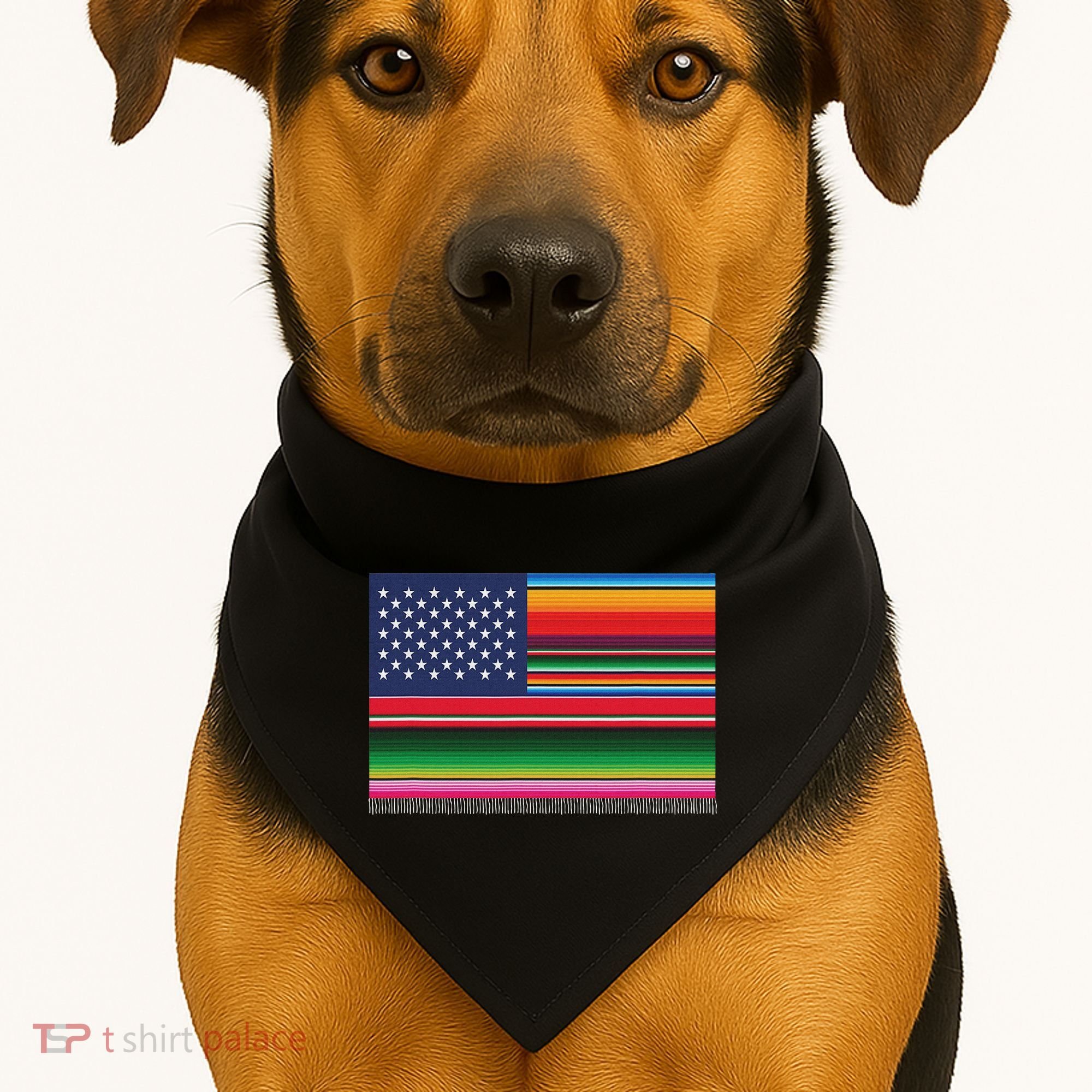American Serape Blanket Striped Flag For Hispanic Chicano USA-Made Doggie Bandana
