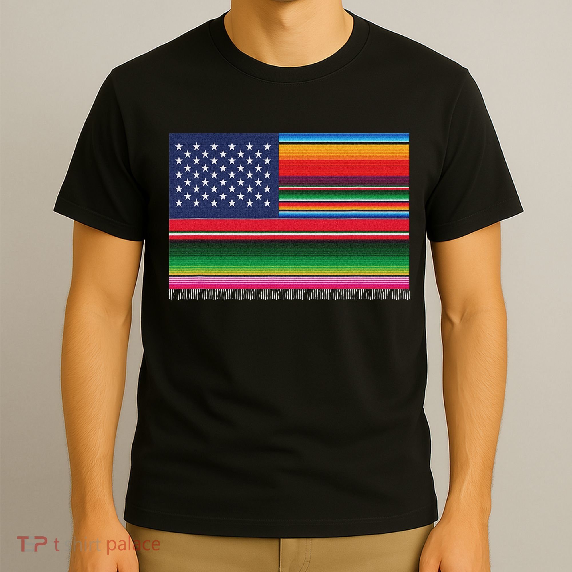 American Serape Blanket Striped Flag For Hispanic Chicano T-Shirt