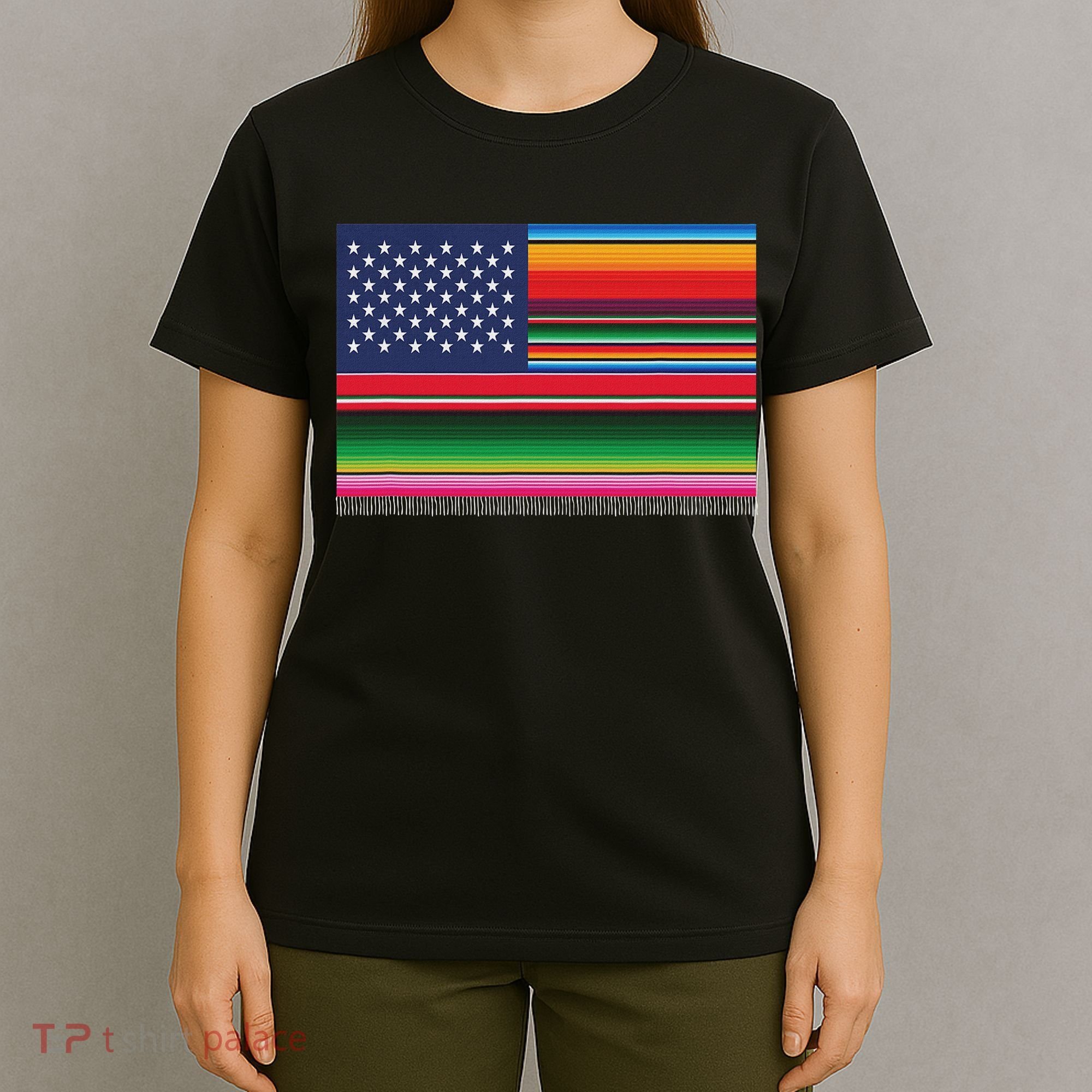 American Serape Blanket Striped Flag For Hispanic Chicano T-Shirt