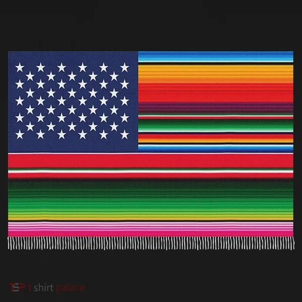 American Serape Blanket Striped Flag For Hispanic Chicano Button