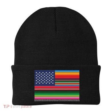 American Serape Blanket Striped Flag For Hispanic Chicano Beanie