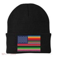 American Serape Blanket Striped Flag For Hispanic Chicano Beanie thumb 0
