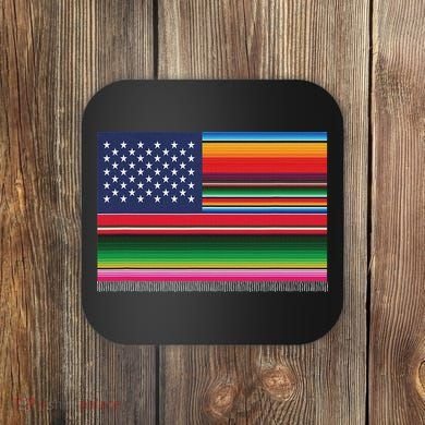 American Serape Blanket Striped Flag For Hispanic Chicano Coaster