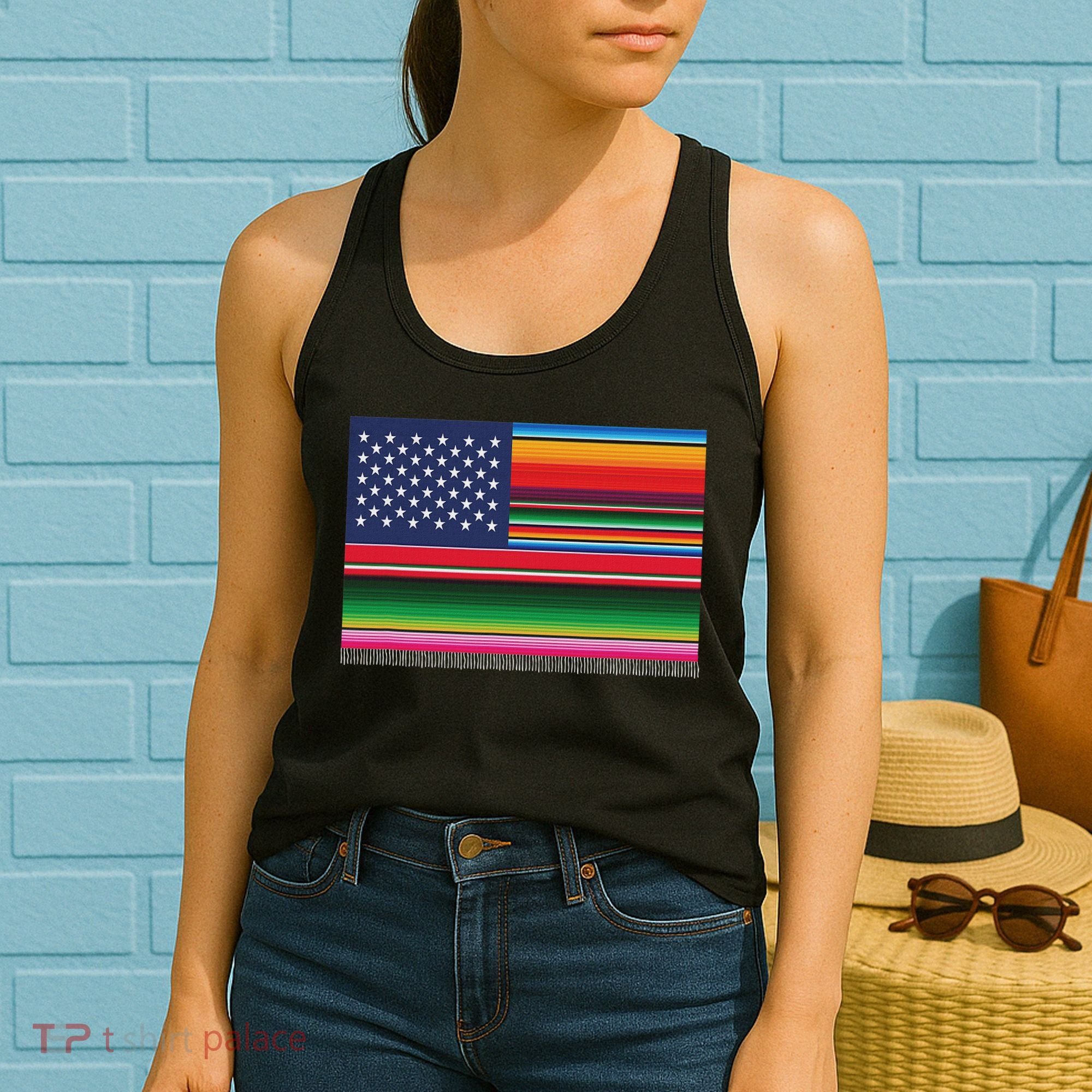 American Serape Blanket Striped Flag For Hispanic Chicano Women's Tank Top