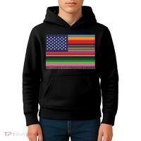 American Serape Blanket Striped Flag For Hispanic Chicano Kids Hoodie thumb 4
