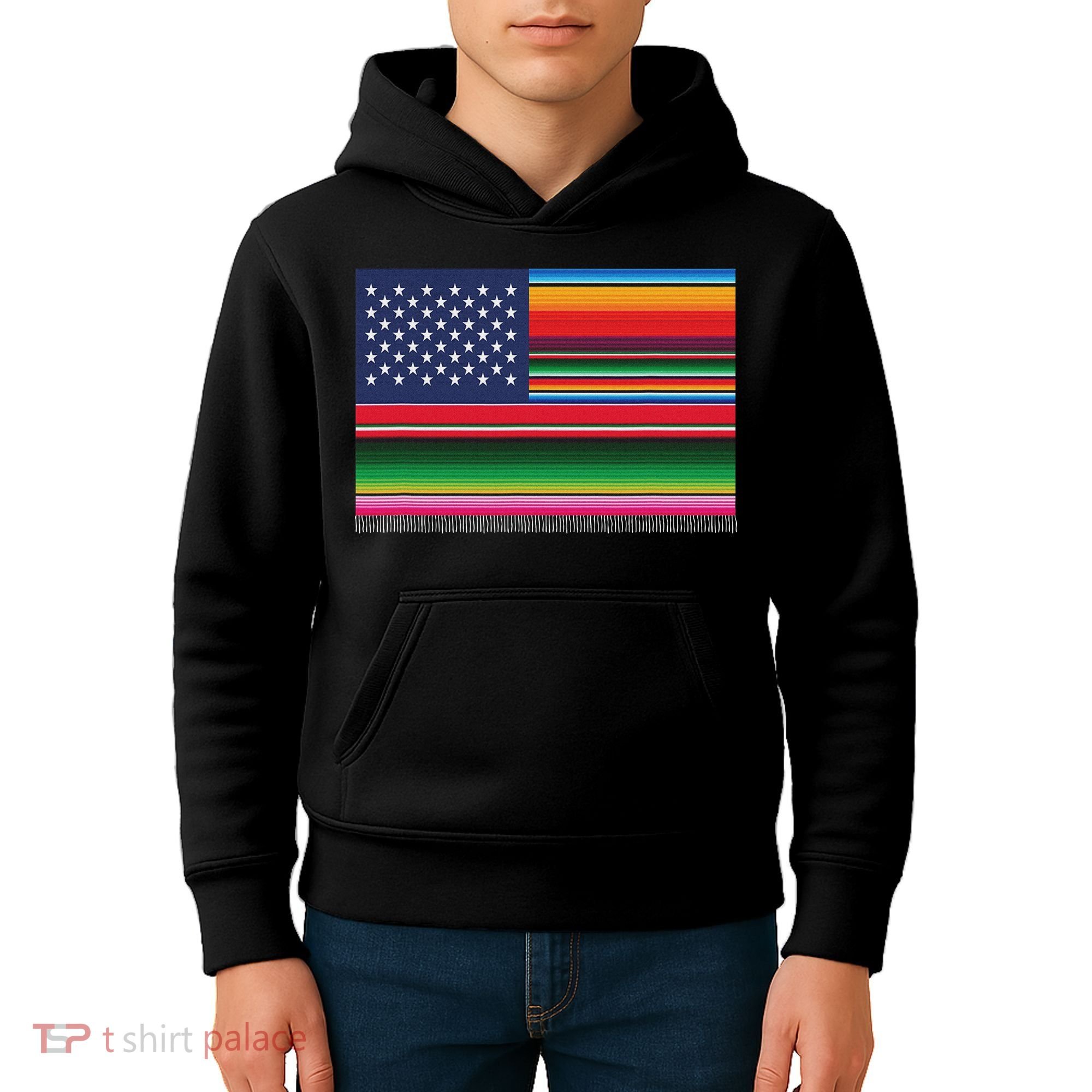 American Serape Blanket Striped Flag For Hispanic Chicano Kids Hoodie