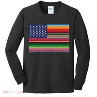 American Serape Blanket Striped Flag For Hispanic Chicano Kids Long Sleeve Shirt thumb 0