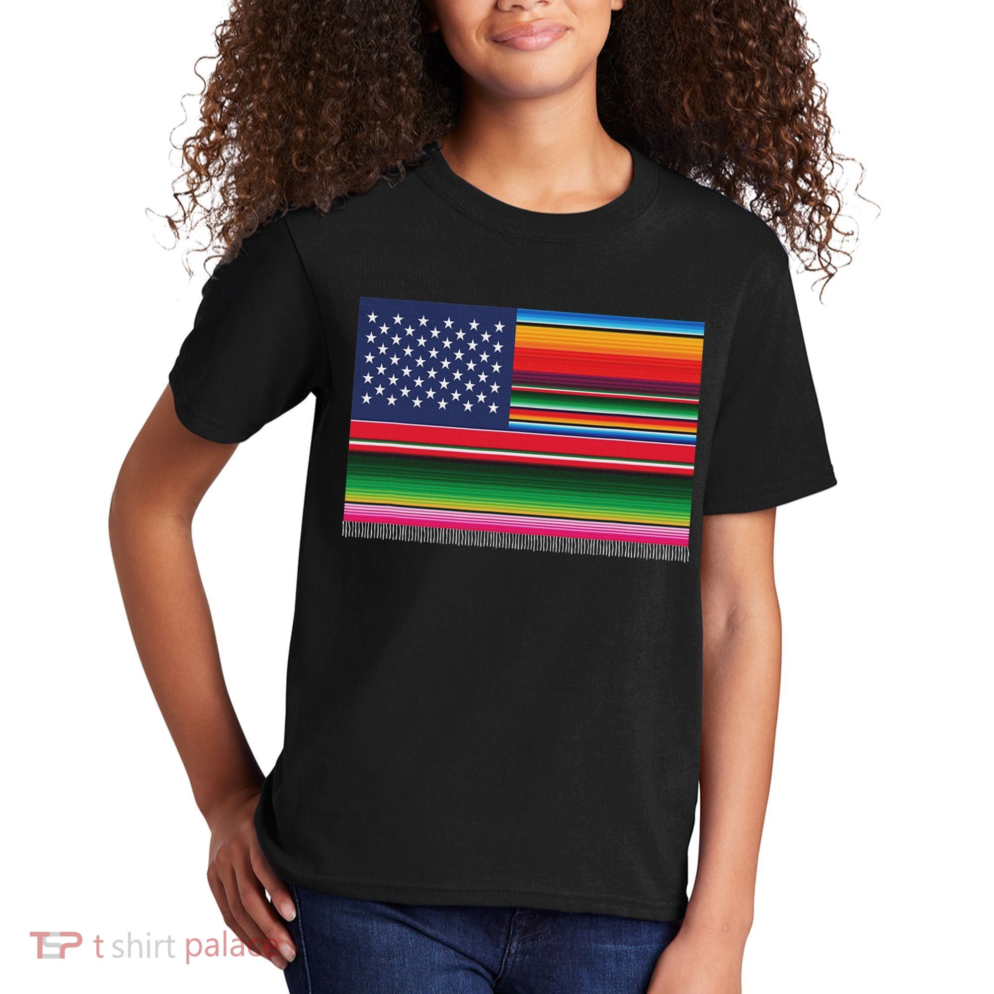 American Serape Blanket Striped Flag For Hispanic Chicano Kids T-Shirt