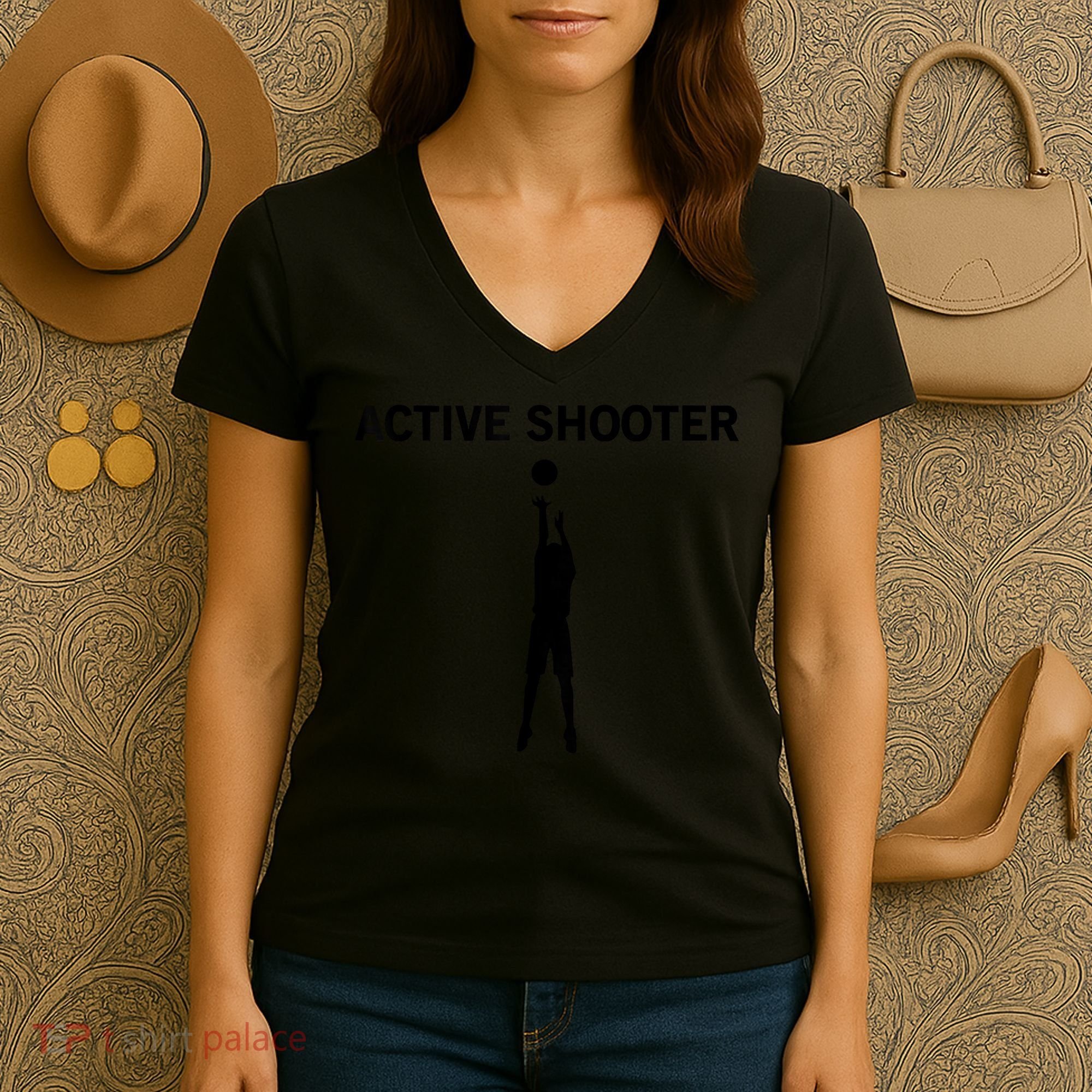 Active Shooter Basketball Lovers Women's V-Neck T-Shirt
