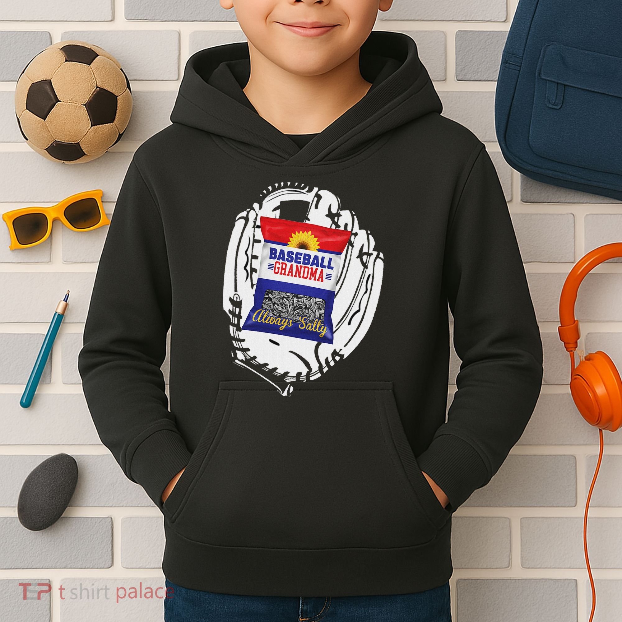 Always Salty Baseball Grandma With Sunflower Seeds Kids Hoodie