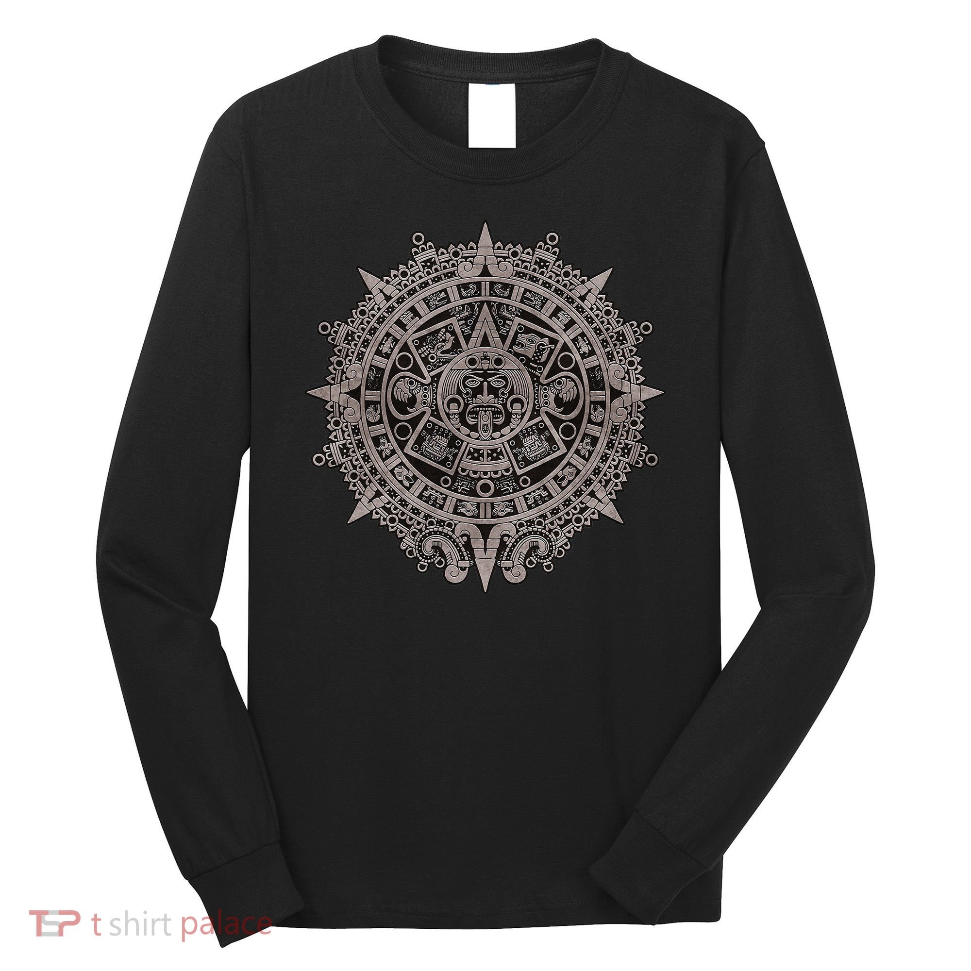 Aztec Sun Calendar Aztec Sun Stone Mayan Sun Symbol Long Sleeve Shirt